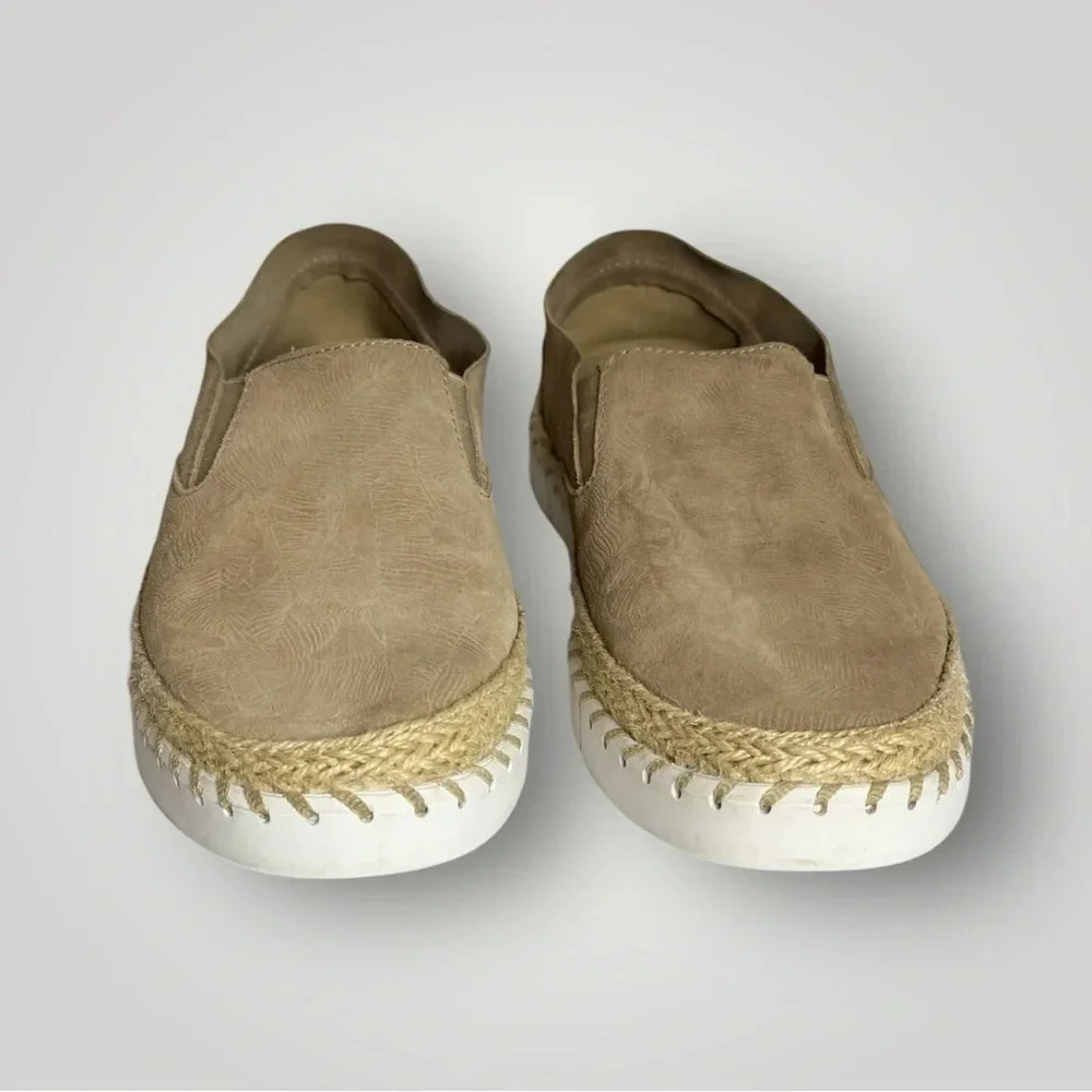 Crevo Skyla Palm Espadrille Deck Shoes Suede Slip On Loafers Tan
